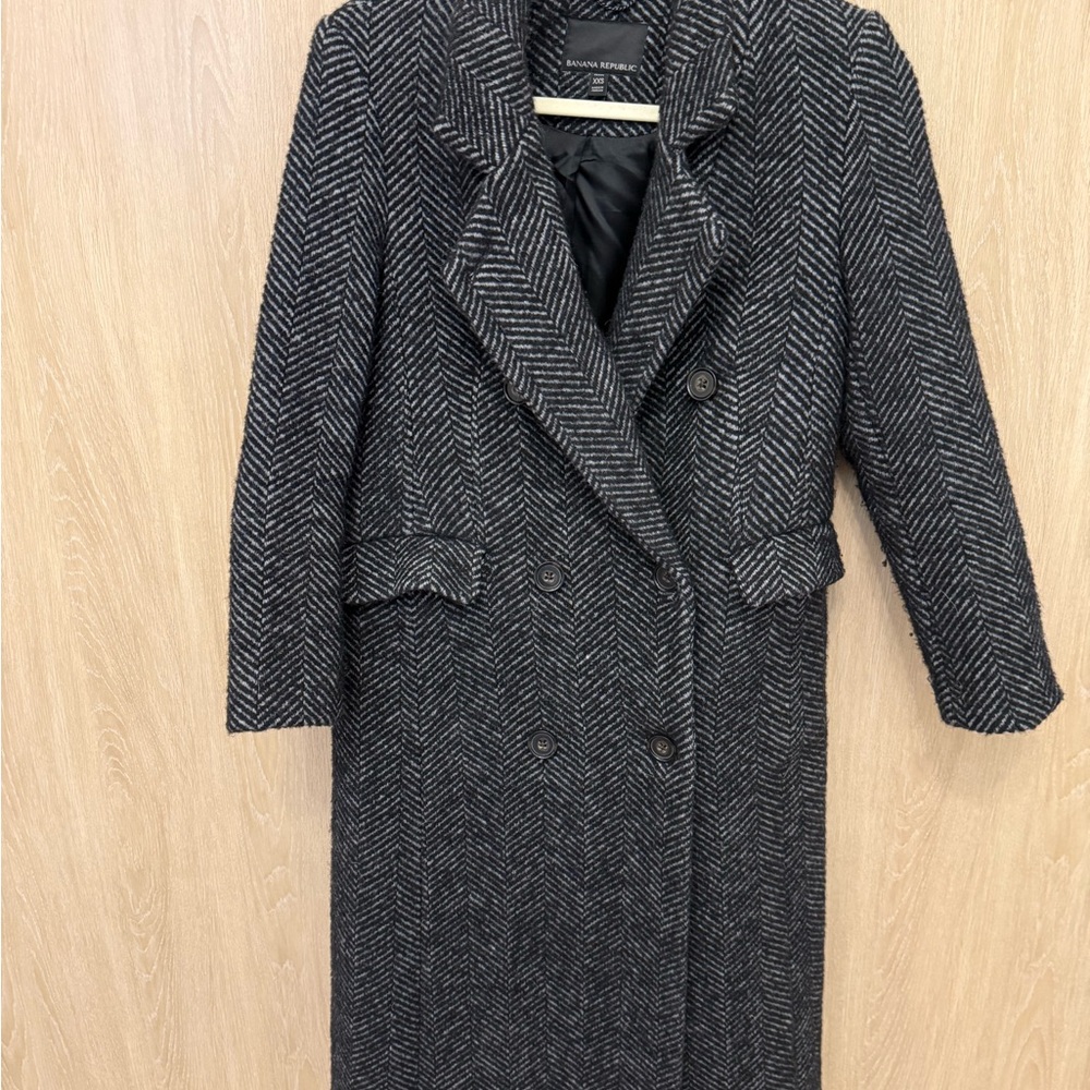 Banana Republic Black and Gray Herringbone Coat